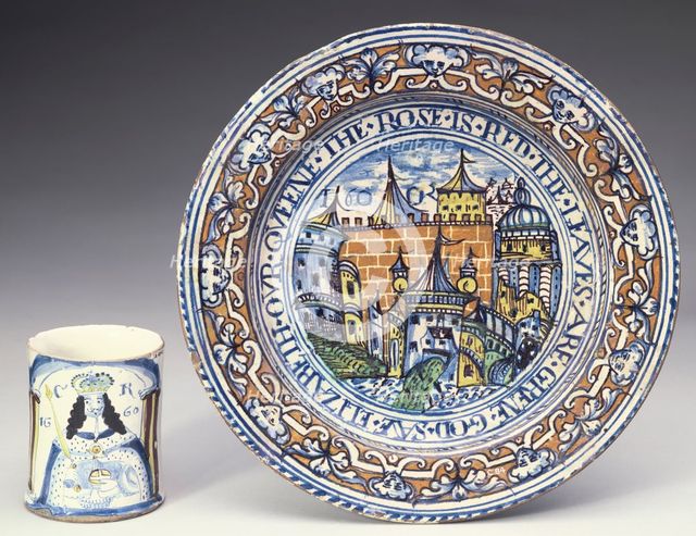 Tin-glazed Delftware plate, 1600. Creator: Unknown.