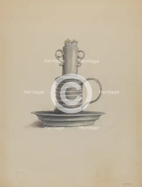 Tin Lard Lamp, 1935/1942. Creator: Franklin C. Moyan.