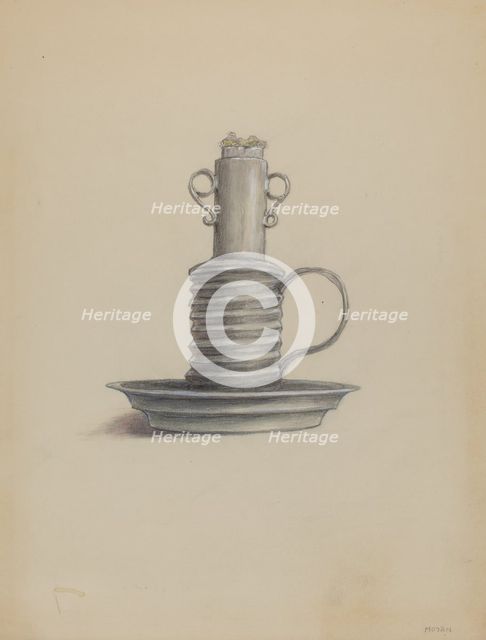 Tin Lard Lamp, 1935/1942. Creator: Franklin C. Moyan.
