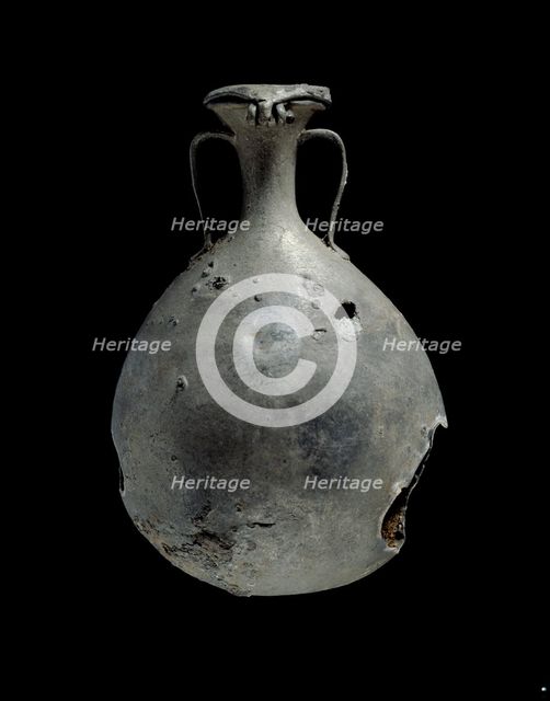 Tin-lead alloy flask with lid, XVIIIth Dynasty (c1540 BC-c1292 BC). Artist: Unknown.