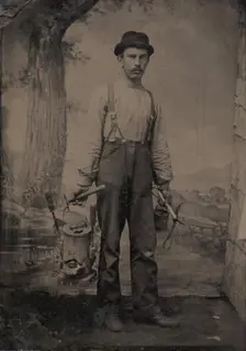 Tinsmith in Front of Painted Outdoor Backdrop, 1860s-70s. Creator: Unknown