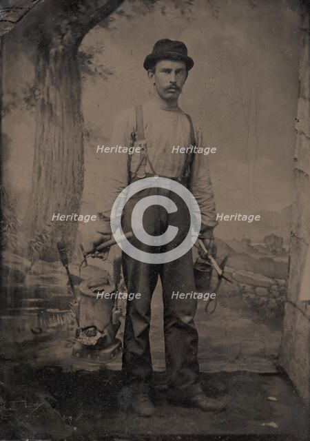 Tinsmith in Front of Painted Outdoor Backdrop, 1860s-70s. Creator: Unknown.
