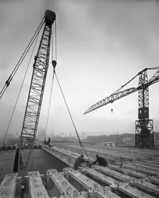 Tinsley Viaduct under construction, Meadowhall, near Sheffield, South Yorkshire, November 1967. Creator: Michael Walters