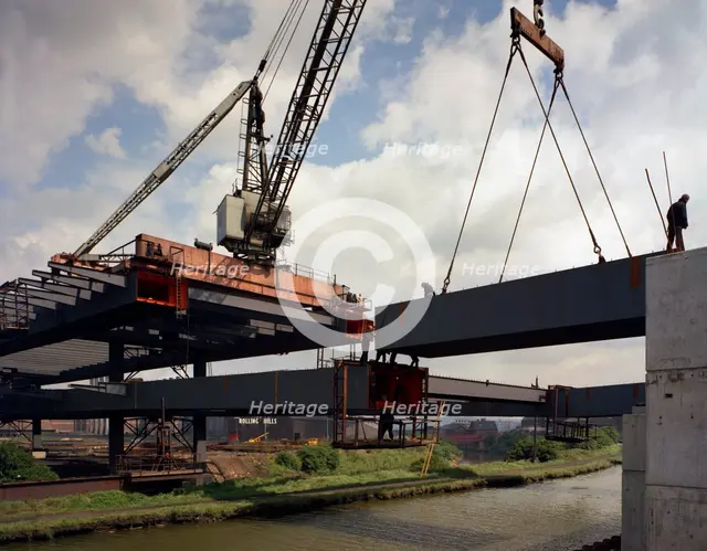 Tinsley Viaduct under construction, Meadowhall, near Sheffield, South Yorkshire, 1967. Creator: Michael Walters.
