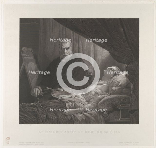 Tintoretto at His Daughter's Deathbed, after 1843. Creator: Achille-Louis Martinet.