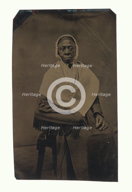 Tintype depicting woman in white shawl, after 1870s. Creator: Unknown.
