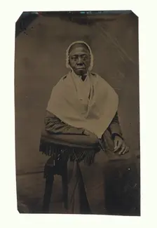 Tintype depicting woman in white shawl, after 1870s. Creator: Unknown