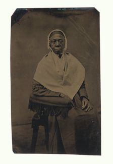 Tintype depicting woman in white shawl, after 1870s. Creator: Unknown