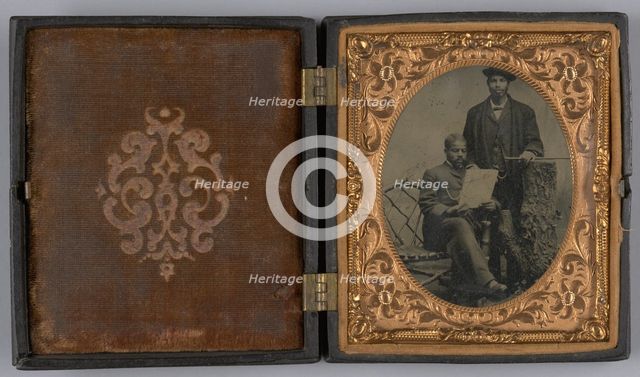 Tintype of two men wearing suits, 1855-1860s. Creator: Unknown.