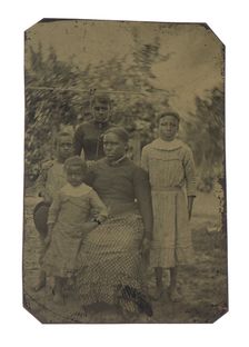 Tintype of a woman and four children, 1870s. Creator: Unknown