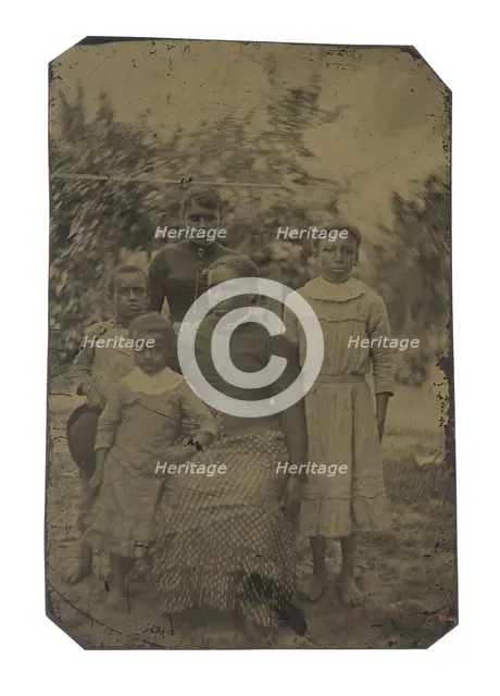 Tintype of a woman and four children, 1870s. Creator: Unknown.