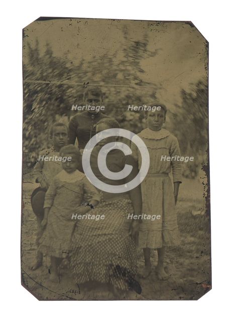 Tintype of a woman and four children, 1870s. Creator: Unknown.