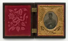 Tintype of an African-American Civil War soldier, 1861 - 1865. Creator: Unknown