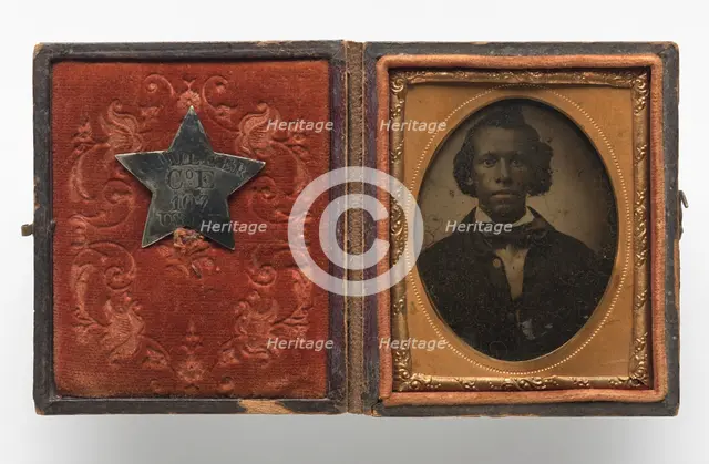 Tintype of Creed Miller with star-shaped military identification pin, 1864. Creator: Unknown.