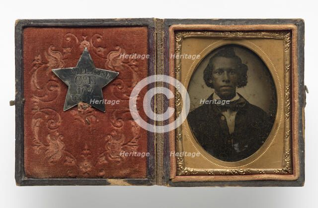 Tintype of Creed Miller with star-shaped military identification pin, 1864. Creator: Unknown.