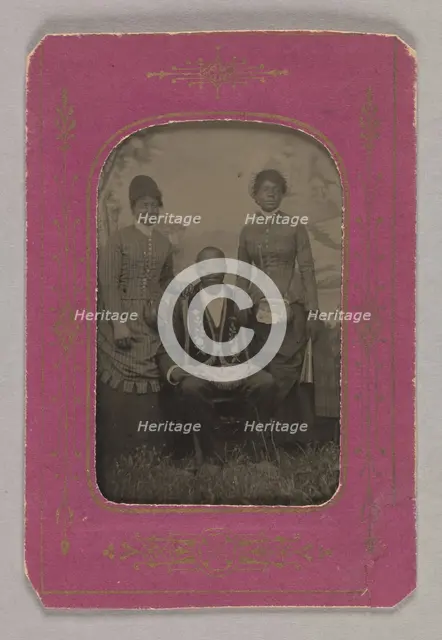 Tintype photograph of a man identified as James Turner, with two women, ca. 1873. Creator: H.G. Pearce.