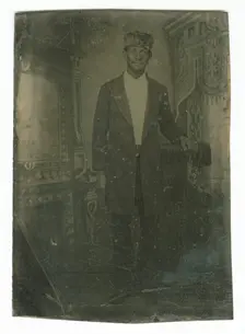 Tintype portrait of a man wearing a fur hat, late 19th century. Creator: Unknown