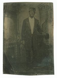Tintype portrait of a man wearing a fur hat, late 19th century. Creator: Unknown