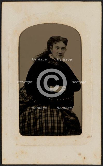 Tintype portrait of Mrs. Annie Cox, ca. 1865. Creator: Hall's Tintype & Ferrotype Gallery.