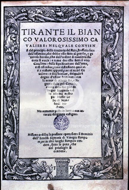 Tirant lo Blanc' by Bernat Martorell, cover of the edition in Italian language, printed in Venice…