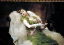 Tired woman by Francisco Masriera, oil, 1894