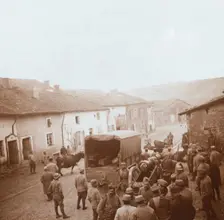 Truck and heavy artillery, Genicourt, northern France, c1914-c1918