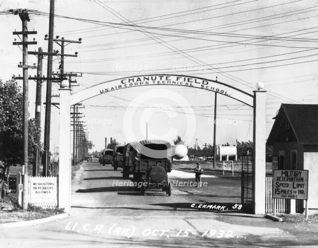 Trucks of the 61st Cavalry Artillery arriving at Chanute Field, Illinois, USA, 1932. Artist: Ekmark Photo