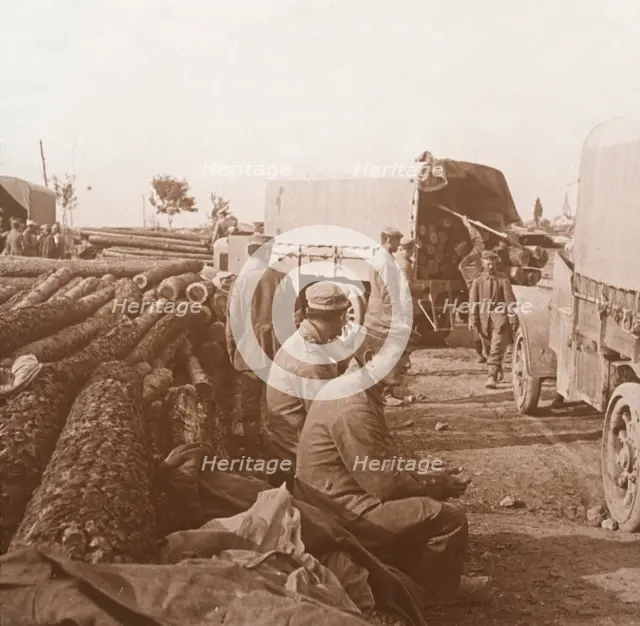 Trucks on the Voie Sacrée, Verdun, northern France, c1914-c1918.  Artist: Unknown.