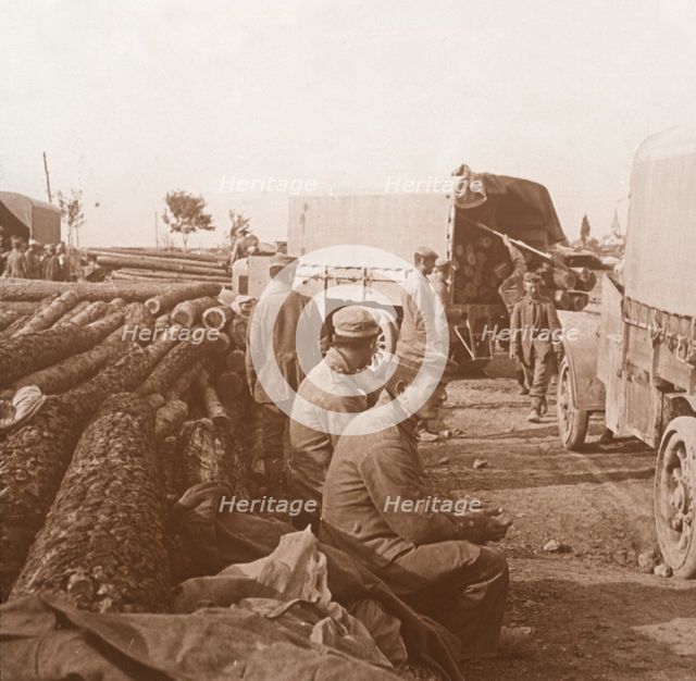 Trucks on the Voie Sacrée, Verdun, northern France, c1914-c1918.  Artist: Unknown.