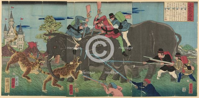 True Image of a Giant Elephant (Taizo shasei), 1863. Creator: Utagawa Yoshikata.