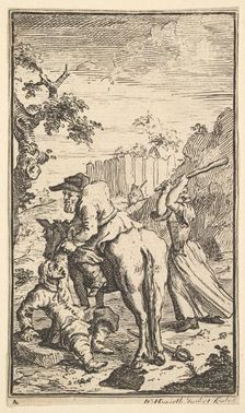Trulla Attacking Hudibras (Seventeen Small Illustrations for Samuel Butler's Hudibras..., 1721-26. Creator: William Hogarth