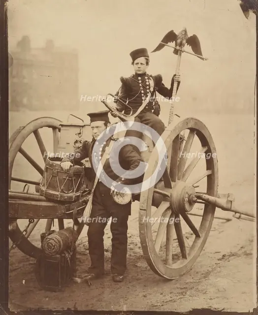Trumpeter Gritten and Trumpeter Lang at Woolwich, 1856. Creator: Cundall & Howlett.