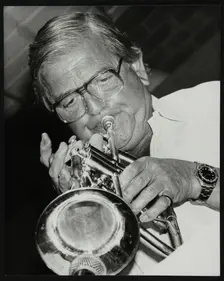 Trumpeter Leon Calvert playing at The Fairway, Welwyn Garden City, Hertfordshire, 1993. Creator: Denis Williams