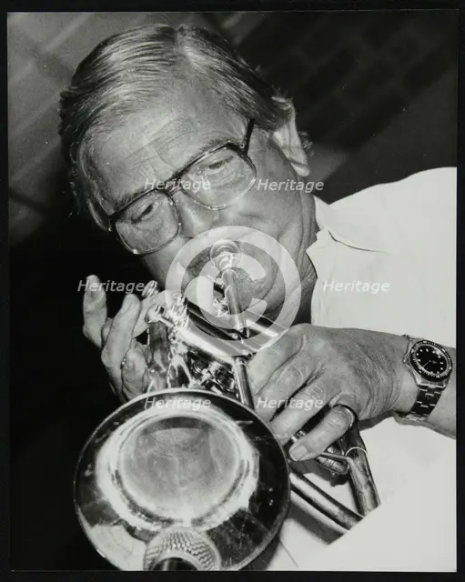 Trumpeter Leon Calvert playing at The Fairway, Welwyn Garden City, Hertfordshire, 1993. Creator: Denis Williams.