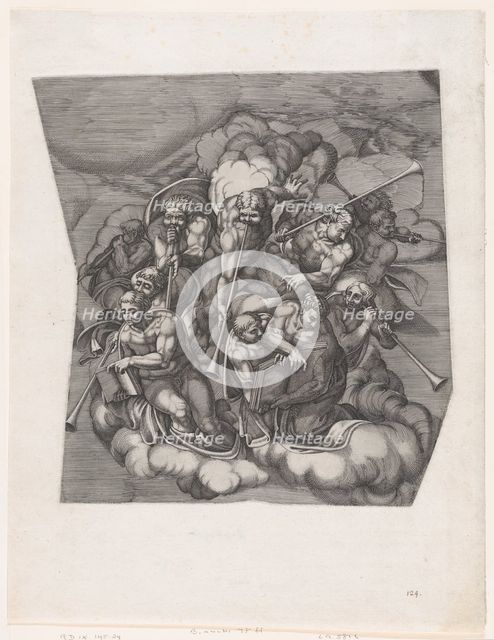 Trumpeting Angels from The Last Judgment, after Michelangelo, 1530-66., 1530-66. Creator: Nicolas Beatrizet.