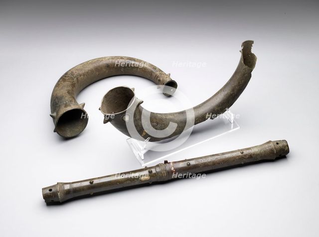 Trumpets and trumpet tube, Bronze Age (Britain), (c2500 BC-c800 BC). Artist: Unknown.