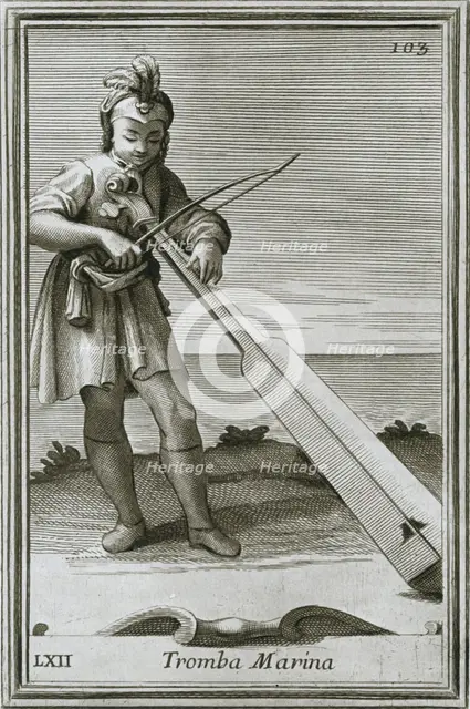 'Trumscheit (tromba marina); engraving from F. Bonanni's book Cabinetto armonico, Rome, 1722', 1948. Artist: Unknown.