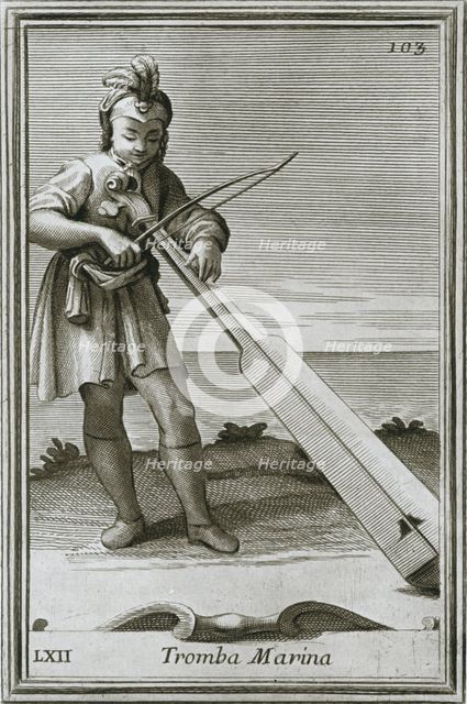 'Trumscheit (tromba marina); engraving from F. Bonanni's book Cabinetto armonico, Rome, 1722', 1948. Artist: Unknown.
