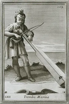 Trumscheit (tromba marina); engraving from F. Bonanni's book Cabinetto armonico, Rome, 1722 1948