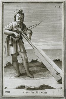 Trumscheit (tromba marina); engraving from F. Bonanni's book Cabinetto armonico, Rome, 1722 1948