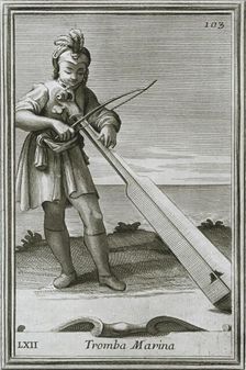 Trumscheit (tromba marina); engraving from F. Bonanni's book Cabinetto armonico, Rome, 1722 1948