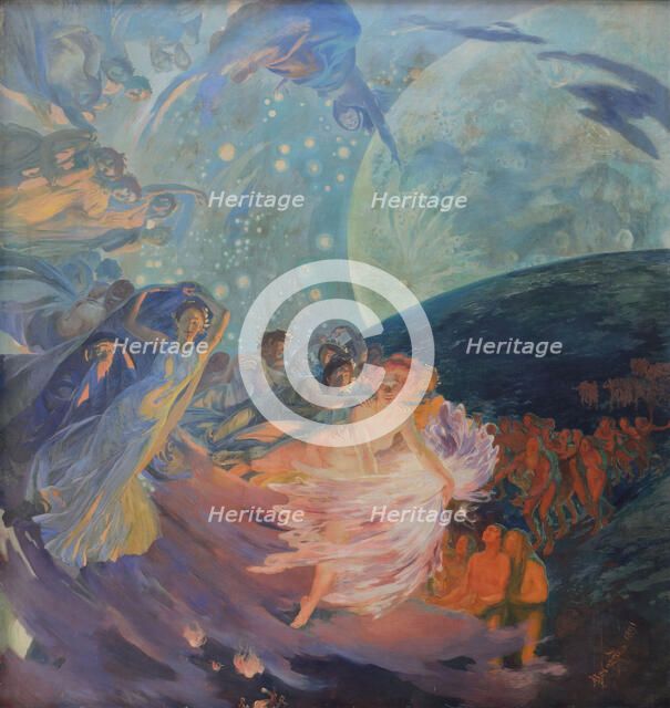 Truth pulling Science, which is spreading its light to mankind, 1890.