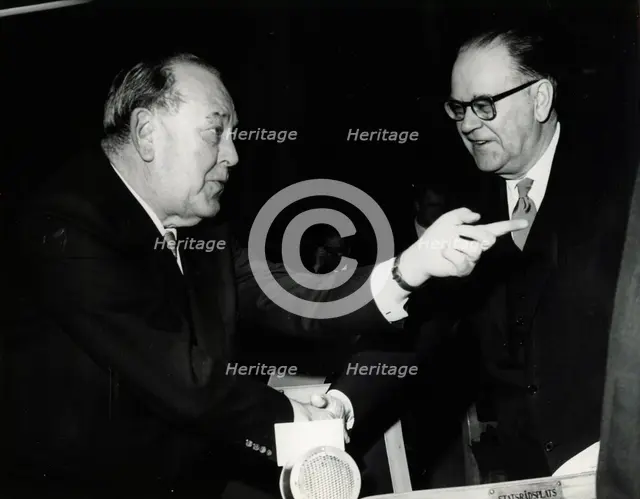 Trygve Lie, Norwegian politician, and Tage Erlander, Prime Minister of Sweden, 15 February 1964. Creator: Unknown.