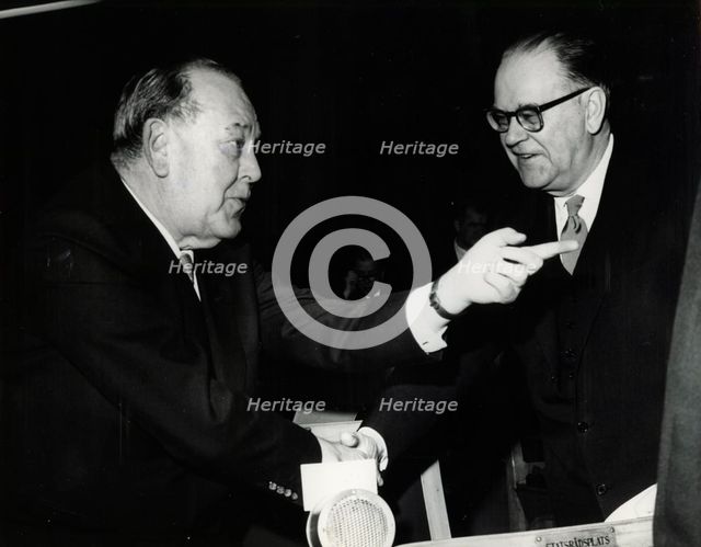 Trygve Lie, Norwegian politician, and Tage Erlander, Prime Minister of Sweden, 15 February 1964. Creator: Unknown.