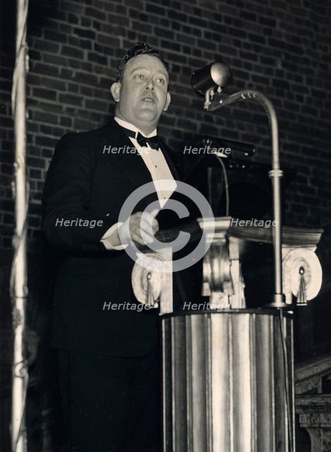 Trygve Lie, Norwegian politician, making a speech, Stockholm, Sweden, 3 March 1939. Creator: Karl Sandels.