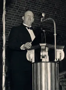 Trygve Lie, Norwegian politician, making a speech, Stockholm, Sweden, 3 March 1939. Creator: Karl Sandels
