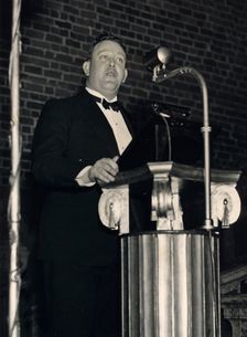 Trygve Lie, Norwegian politician, making a speech, Stockholm, Sweden, 3 March 1939. Creator: Karl Sandels