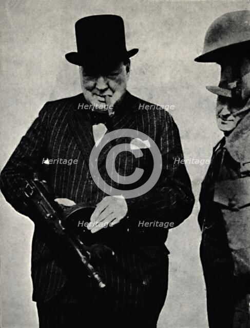 'Trying Out a Tommy-Gun', 1940, (1945). Creator: Unknown.