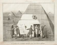 Trace du percement de l'Isthme de Suez: -Les locataires des pyramides expropriés..., 1856. Creator: Cham