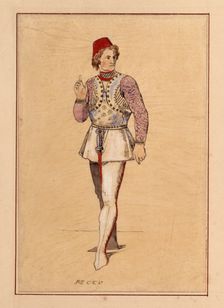 Tracing of a man in medieval Italian military dress, pre-1849. Creator: John Everett Millais